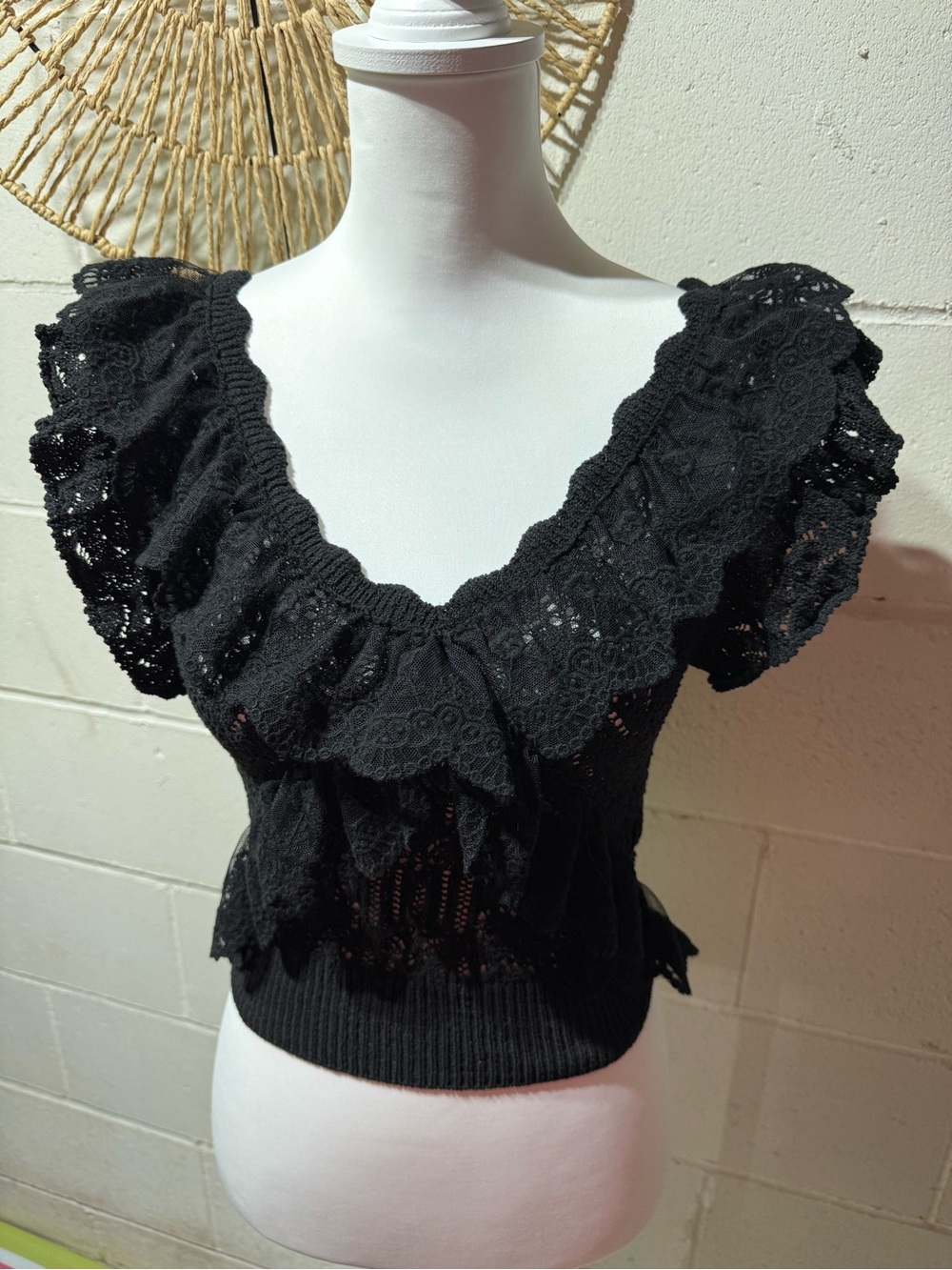 Zara Black Lace Ruffle Crop Top